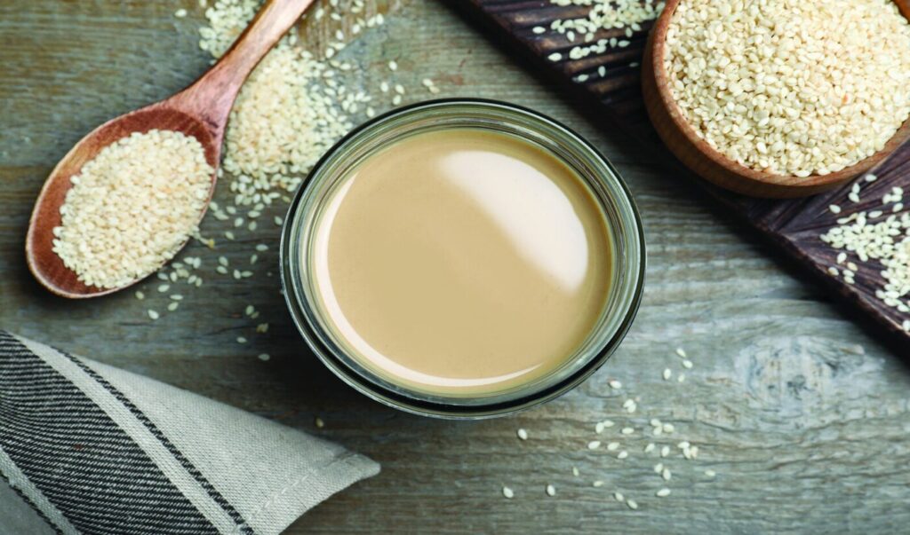 A bowl of Beit Al Dimashqi tahini with sesame seeds