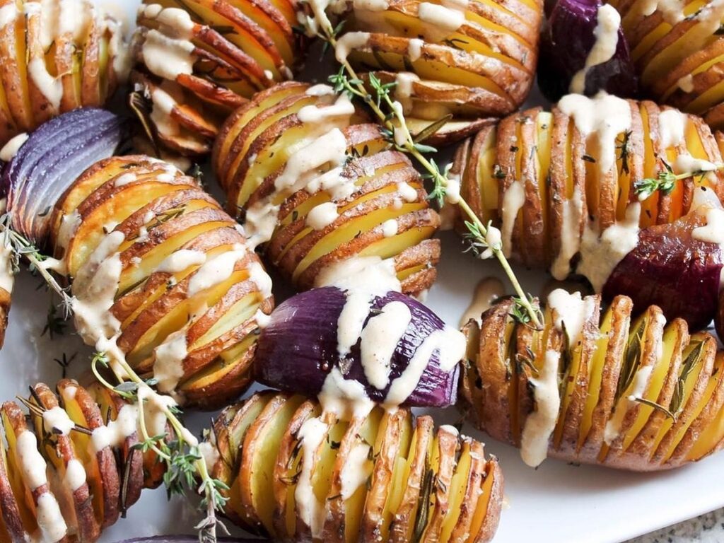 Roast potatoes with a tahini dip