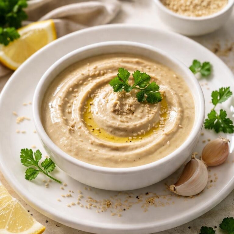 A bowl of hummus with tahini